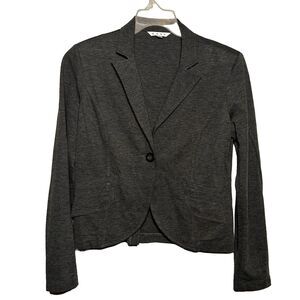 CAbi Womens Jet Set Ponte Blazer Jersey Knit Short Jacket Gray Single Button 4